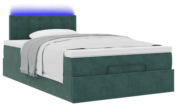 Osmanská postel s matrací & LED tmavě zelená 120x190cm samet 3312755