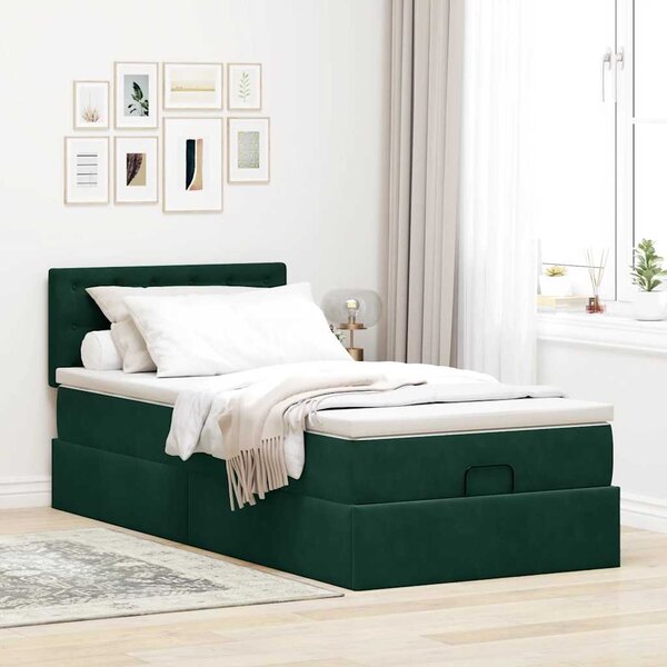 Osmanský rám postele s matrací tmavě zelené 100x200cm samet 3312749
