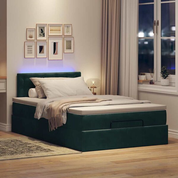 Osmanská postel s matrací & LED tmavě zelená 120x190cm samet 3312755