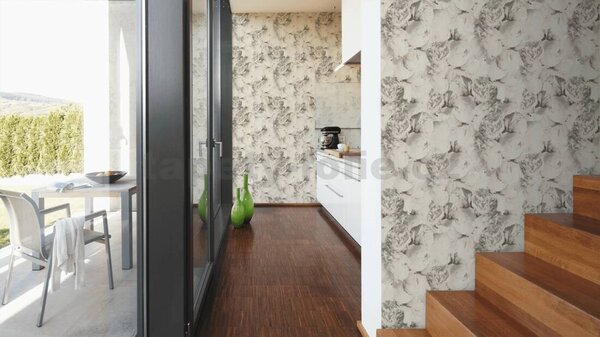Vliesové tapety IMPOL New Studio 37398-4, rozměr 10,05 m x 0,53 m, pivoňky šedo-bílé, A.S. Création