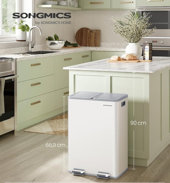 SONGMICS Odpadkový koš s víkem JORDAN 2x30 L bílý II