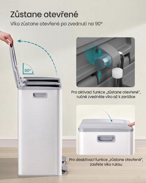 SONGMICS Odpadkový koš s víkem JORDAN 2x30 L bílý II