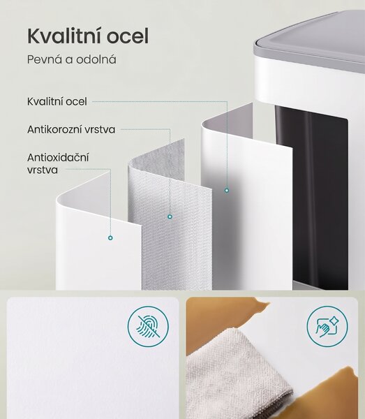 SONGMICS Odpadkový koš s víkem JORDAN 2x30 L bílý II