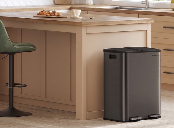 SONGMICS Odpadkový koš s víkem JORDAN 2x30 L tmavě šedý II