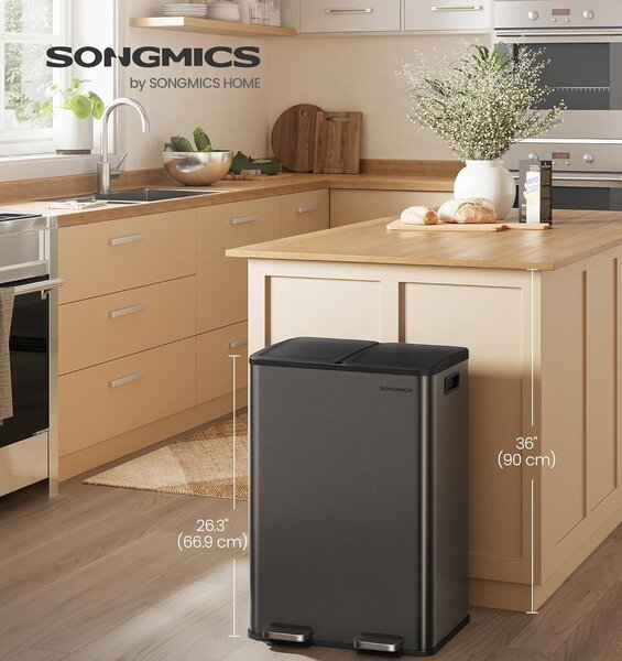 SONGMICS Odpadkový koš s víkem JORDAN 2x30 L tmavě šedý II