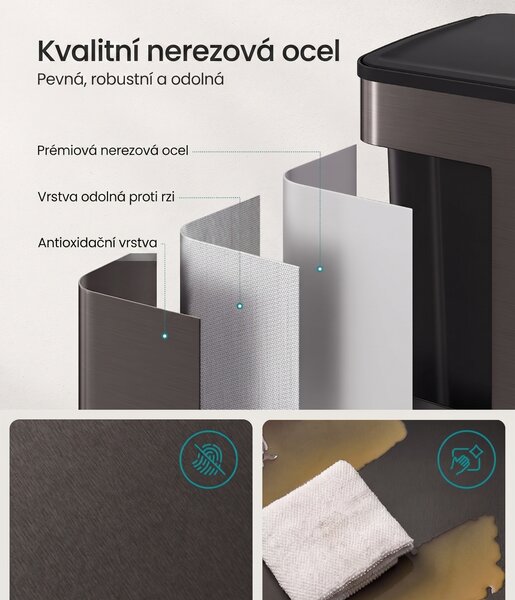 SONGMICS Odpadkový koš s víkem JORDAN 2x30 L tmavě šedý II
