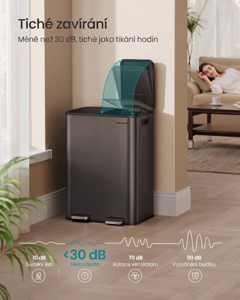 SONGMICS Odpadkový koš s víkem JORDAN 2x30 L tmavě šedý II