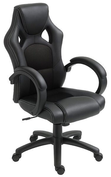 HOMCOM Kancelářská židle s nastavitelnou výškou a vysokým opěradlem potažená PU kůží a prodyšnou síťovinou 71x61x108-118 cm Černá | Aosom