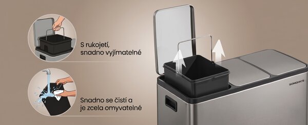 SONGMICS Odpadkový koš s víkem Jordan 3x18 L stříbrný
