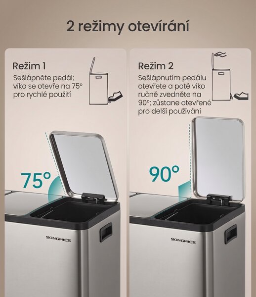 SONGMICS Odpadkový koš s víkem Jordan 3x18 L stříbrný
