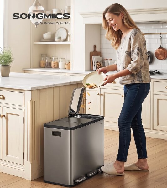 SONGMICS Odpadkový koš s víkem Jordan 3x18 L stříbrný