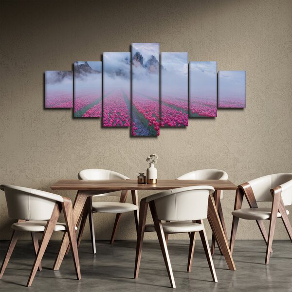 Obraz - Krajina s tulipánovými poli (210x100 cm)