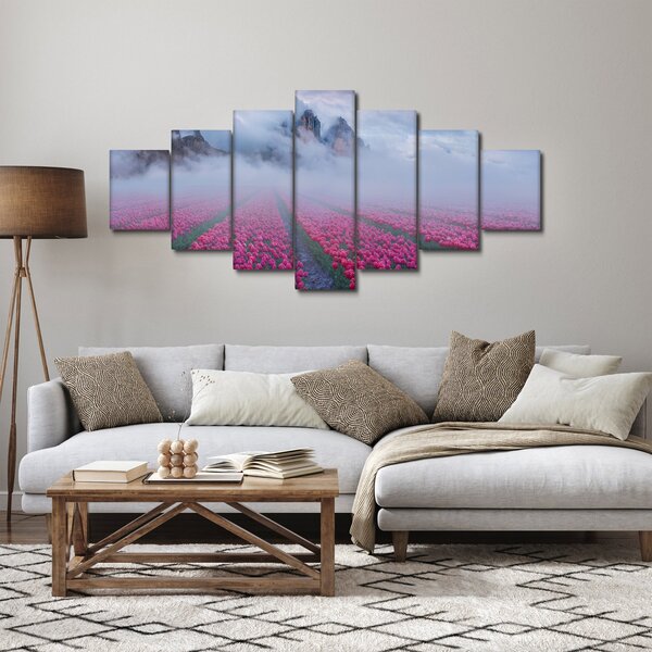 Obraz - Krajina s tulipánovými poli (210x100 cm)