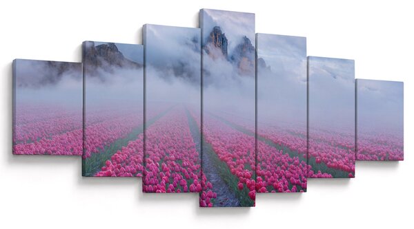 Obraz - Krajina s tulipánovými poli (210x100 cm)