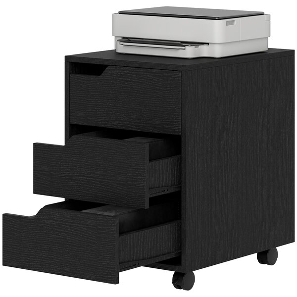HOMCOM Kancelářská zásuvková jednotka na kolečkách, skříňka na dokumenty se 3 zásuvkami, organizér na stůl 40x50x57,5 cm, černá | Aosom
