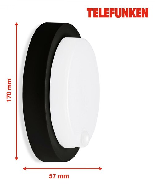 BRILONER TELEFUNKEN LED venkovní nástěnné svítidlo s čidlem, pr. 17 cm, 12 W, černá TF 315305TF