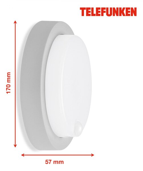 BRILONER TELEFUNKEN LED venkovní nástěnné svítidlo s čidlem, pr. 17 cm, 12 W, stříbrná TF 315304TF