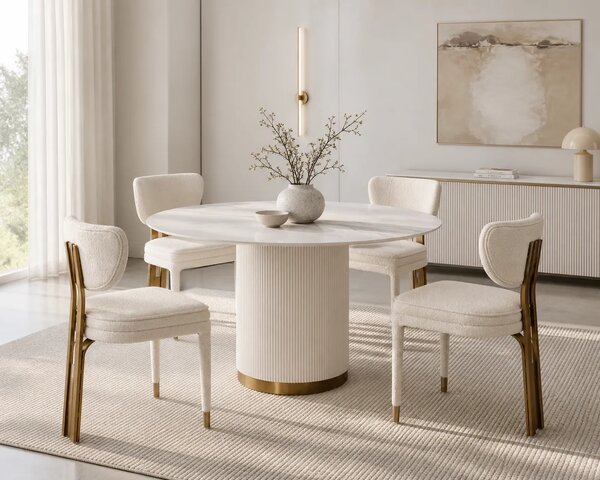 LivinHill Designová jídelní židle Modig M3-14 bouclé bílá/zlatá