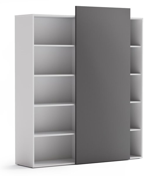 Kancelářský regál s posuvným panelem BLOCK, 1600 x 400 x 1748 mm, grafitová