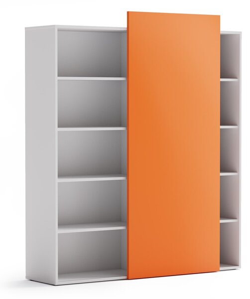 Kancelářský regál s posuvným panelem BLOCK, 1600 x 400 x 1748 mm, oranžová