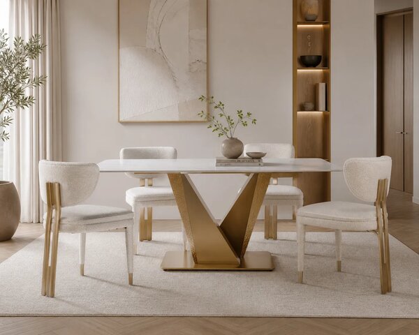 LivinHill Designová jídelní židle Modig M3-14 bouclé bílá/zlatá