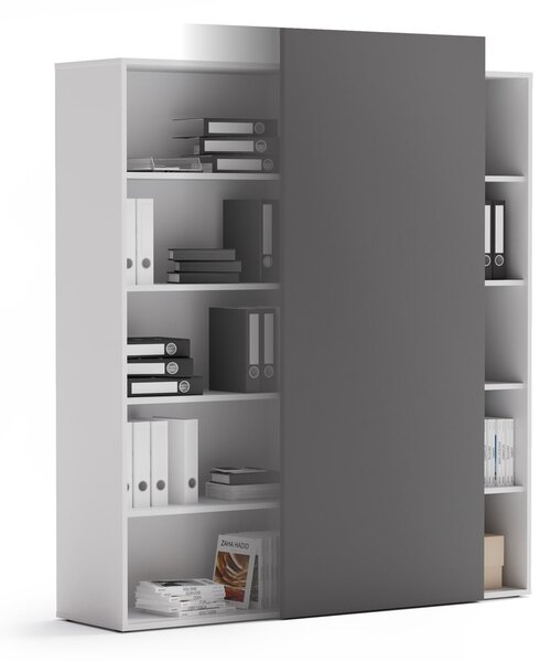 Kancelářský regál s posuvným panelem BLOCK, 1600 x 400 x 1748 mm, grafitová