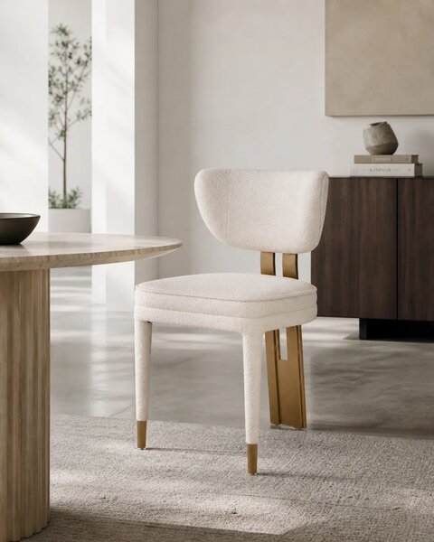 LivinHill Designová jídelní židle Modig M3-14 bouclé bílá/zlatá