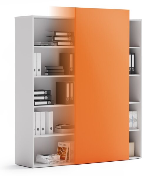 Kancelářský regál s posuvným panelem BLOCK, 1600 x 400 x 1748 mm, oranžová