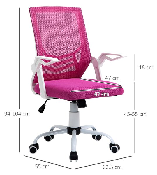 Ergonomická kancelářská židle Vinsetto s otočným mechanismem a nastavovací výškou, sklápěcí opěrky na ruce, prodyšná bederní opora pro teenagery a dos
