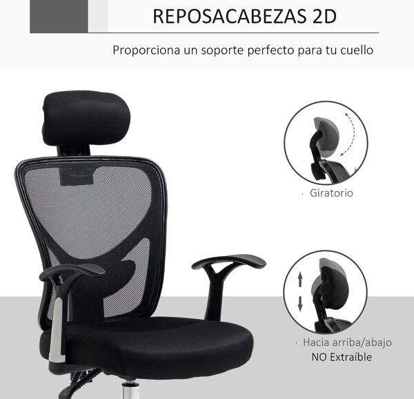 Ergonomická kancelářská židle Vinsetto s mřížkovým potahem, nastavitelnou výškou, sklopnou funkcí, nastavitelnou opěrkou hlavy a bederní oporou 62x67x
