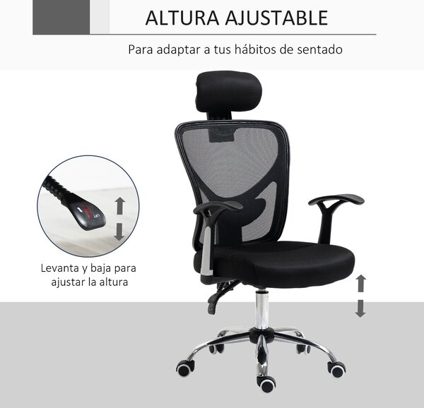 Ergonomická kancelářská židle Vinsetto s mřížkovým potahem, nastavitelnou výškou, sklopnou funkcí, nastavitelnou opěrkou hlavy a bederní oporou 62x67x