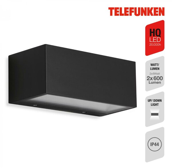 BRILONER TELEFUNKEN LED venkovní svítidlo 18,5 cm 6W 600lm černá TF 314405TF