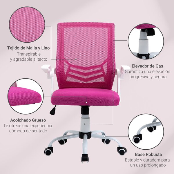 Ergonomická kancelářská židle Vinsetto s otočným mechanismem a nastavovací výškou, sklápěcí opěrky na ruce, prodyšná bederní opora pro teenagery a dos