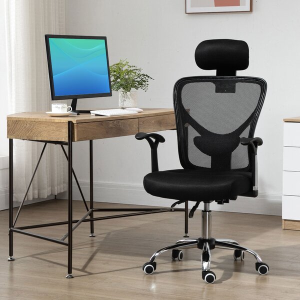Ergonomická kancelářská židle Vinsetto s mřížkovým potahem, nastavitelnou výškou, sklopnou funkcí, nastavitelnou opěrkou hlavy a bederní oporou 62x67x