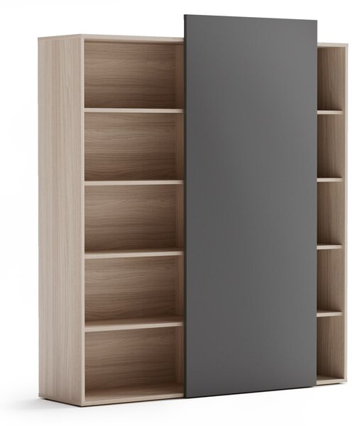 Kancelářský regál s posuvným panelem BLOCK, 1600 x 400 x 1748 mm, grafitová