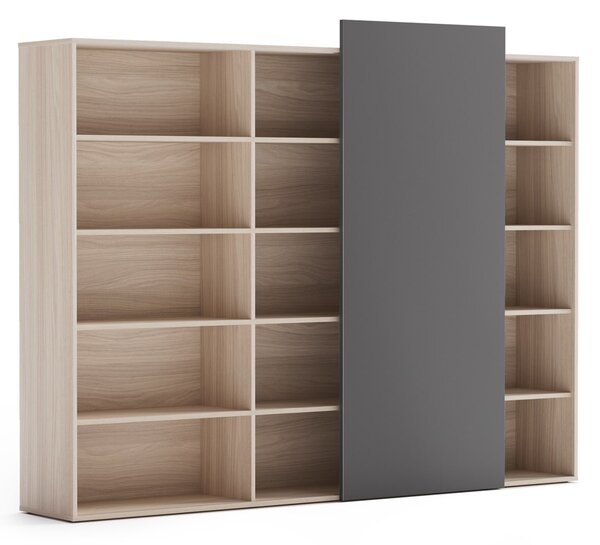 Skříň vysoká otevřená dlouhá BLOCK Wood, grafitová