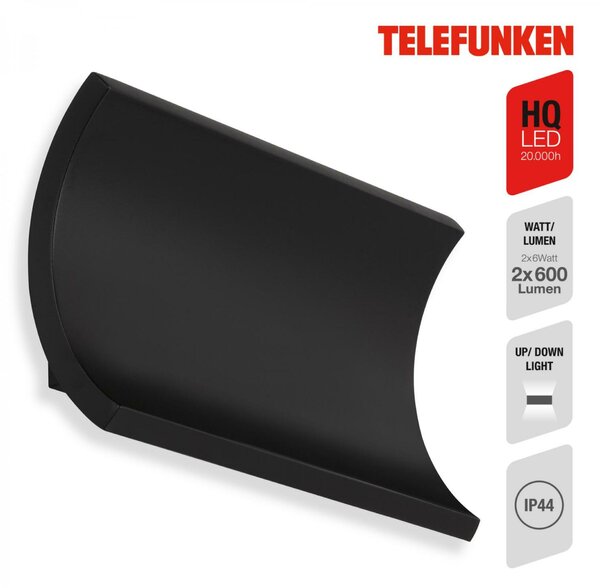 BRILONER TELEFUNKEN LED venkovní svítidlo 19,7 cm 2x6W 600lm černá TF 312805TF