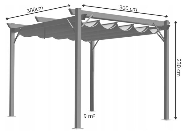 Garden Line Zahradní altán se zatahovací střechou Crost 3x3 m šedý