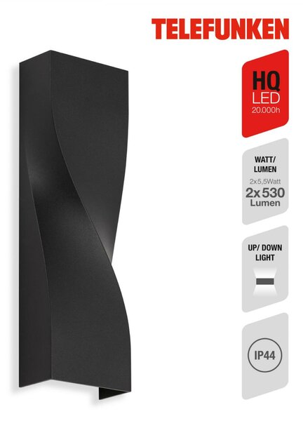 BRILONER TELEFUNKEN LED venkovní svítidlo 26 cm 2x5,5W 550lm černá TF 312705TF