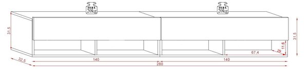 Vivaldi Závěsný TV stolek Derby 280 cm černý mat/černý lesk