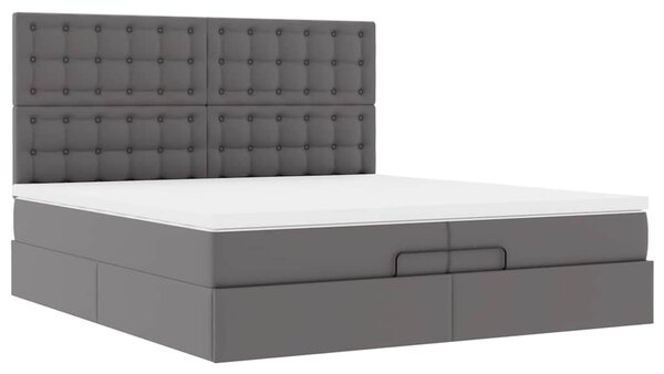 Osmanský rám postele s matrací šedá 200x200cm umělá kůže 3313024