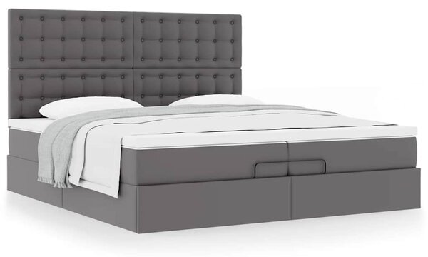 Osmanský rám postele s matrací šedá 200x200cm umělá kůže 3313024