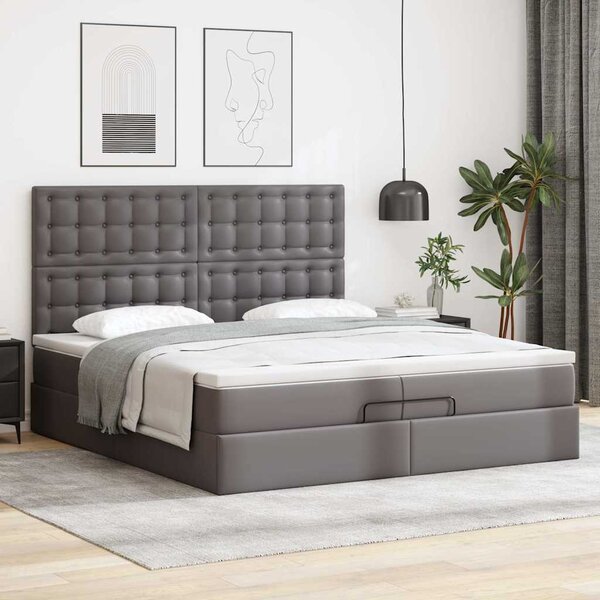 Osmanský rám postele s matrací šedá 200x200cm umělá kůže 3313024