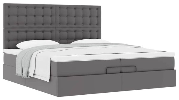 Osmanský rám postele s matrací šedá 200x200cm umělá kůže 3313024