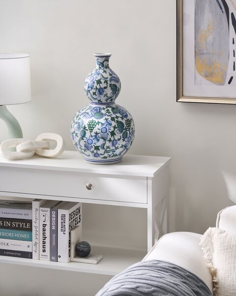 Váza na květiny MOSTOLES Porcelán 45 cm Bílá/Modrá