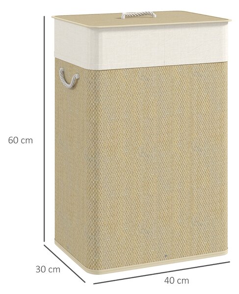 HOMCOM Koš na prádlo s víkem 72L, bambusový koš na prádlo s odnímatelnou vnitřní taškou a úchyty do prádelny, ložnice 40x30x60 cm Přírodní | Aosom