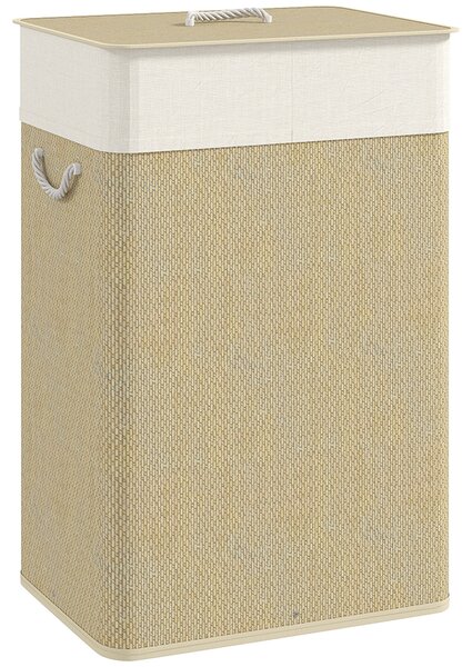 HOMCOM Koš na prádlo s víkem 72L, bambusový koš na prádlo s odnímatelnou vnitřní taškou a úchyty do prádelny, ložnice 40x30x60 cm Přírodní | Aosom