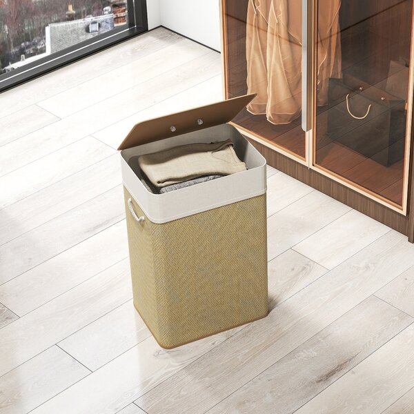 HOMCOM Koš na prádlo s víkem 72L, bambusový koš na prádlo s odnímatelnou vnitřní taškou a úchyty do prádelny, ložnice 40x30x60 cm Přírodní | Aosom