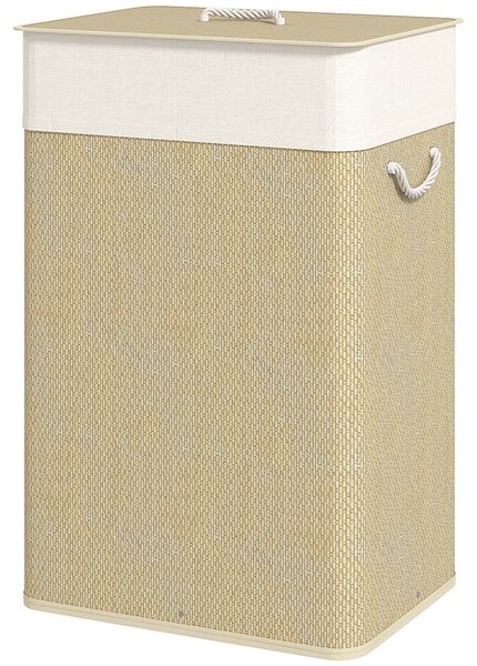 HOMCOM Koš na prádlo s víkem 72L, bambusový koš na prádlo s odnímatelnou vnitřní taškou a úchyty do prádelny, ložnice 40x30x60 cm Přírodní | Aosom