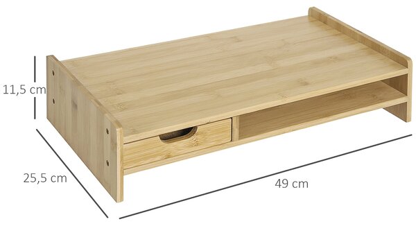 HOMCOM Stojan na monitor z bambusu - Organizér na stůl pro počítačové a přenosné obrazovky 49x25,5x11,5 cm | Aosom